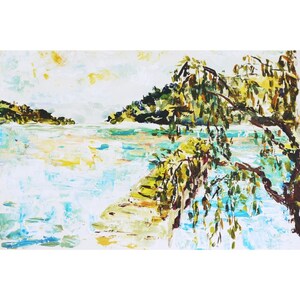 Lake Painting Original Artwork Tree Nature Wall Art 8 by 12 Lake Beach Painting River Landscape Art Small Wall Decor by BeeTArtistGallery