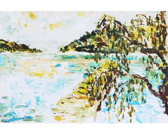 Pintura del lago Anna: Paisaje acrílico original (8x12)