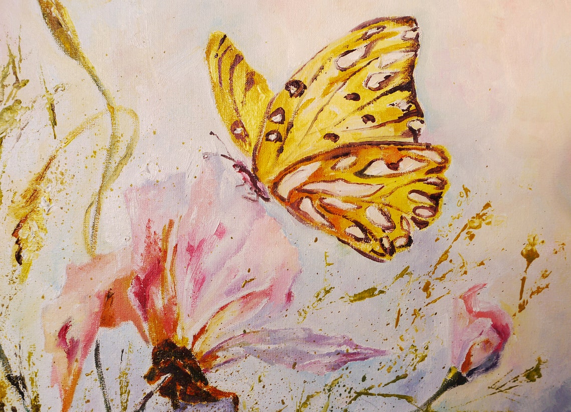 Shabby Chic Butterfly Painting Original Art Floral Painting on Etsy