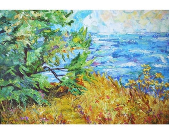 Italy Seascape Oil Painting: Mediterranean Impasto Art, 20x24, Canvas