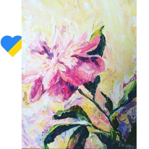 Peony Painting Original Artwork Canvas Peonies Flower Wall Art 12 by 10 Impasto Floral Art by Ukrainian Artist BeeTArtistGallery
