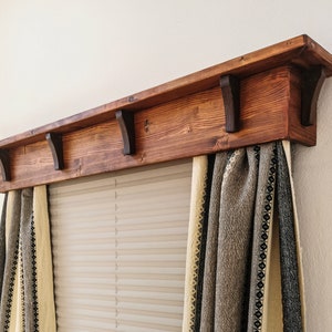 Wooden Window Curtain Rod with Brackets/ Carved Decorative Trim for Home Window Decor/ Stylish Window Accent for Living Room or Bedroom