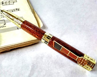 Handcrafted, Ballpoint Music Pen, Mahogany Wood Turned Handle