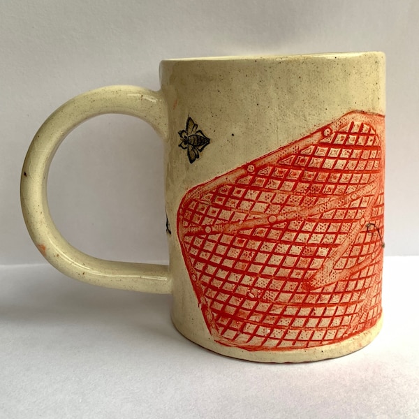 Fly Swatter Mug-Gotcha! Handmade Pottery Mug, You Bug Me, Fly Swatter Art, Buzzkill.