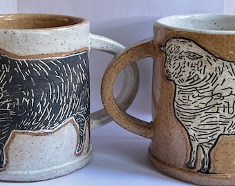Black Sheep-White Sheep Mug Set -Handmade Pottery Black Sheep Art Mug