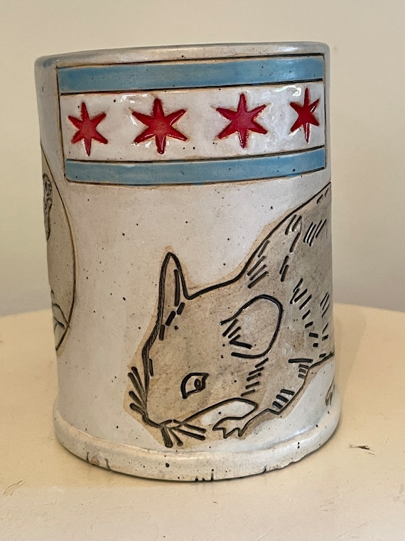 Chicago #1 Rattiest City Rat Mug -Unique Chicago Souvenir- Handmade Chicago Rat Art, Pottery Mug