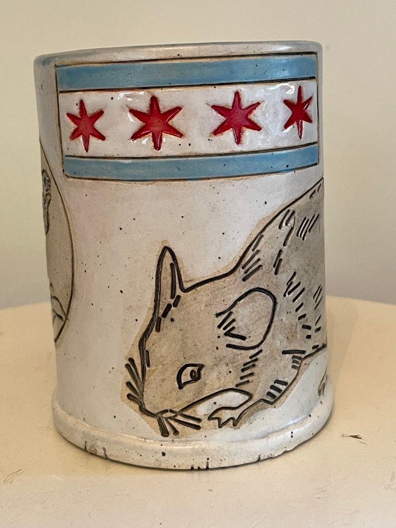Chicago #1 Rattiest City Rat Mug -Unique Chicago Souvenir- Handmade Chicago Rat Art, Pottery Mug image 1