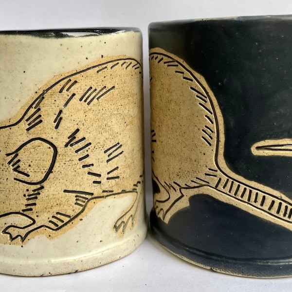 Smallest Rat Mug Set of 2- Handmade Pottery Mug Rat Art with Vintage Toy Image
