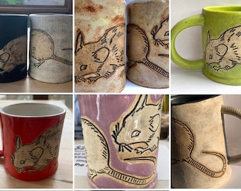 Rat Mug - Handmade Rat Art Gift, Rat Pottery Mug- you choose color way