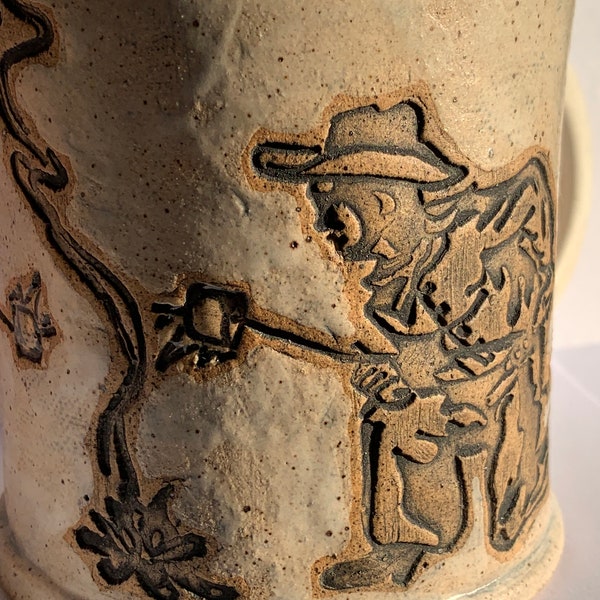 Cowboys and S'mores Mug - Handmade Cowboy Cowgirl Art around the Campfire, Happy Trails, Marshmallow Roasting Art, Pottery Mug