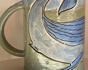 Whale of a Mug- Handmade Whale Art, Ocean Pottery Mug, humpback Whale art, Blue Whale Dreams.