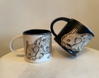 Rat + Rat Block Mug Set -Short and Stout , Handmade Rat Art, Pottery Mug Set