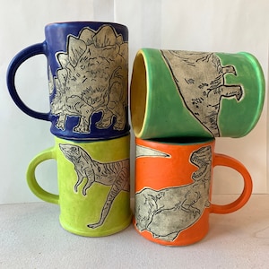 Dinosaur Obsessed Handmade Mugs - Dinosaur Art - unique handmade prehistoric art - Dino Art - T-Rex art  -  Jurassic pottery for all ages