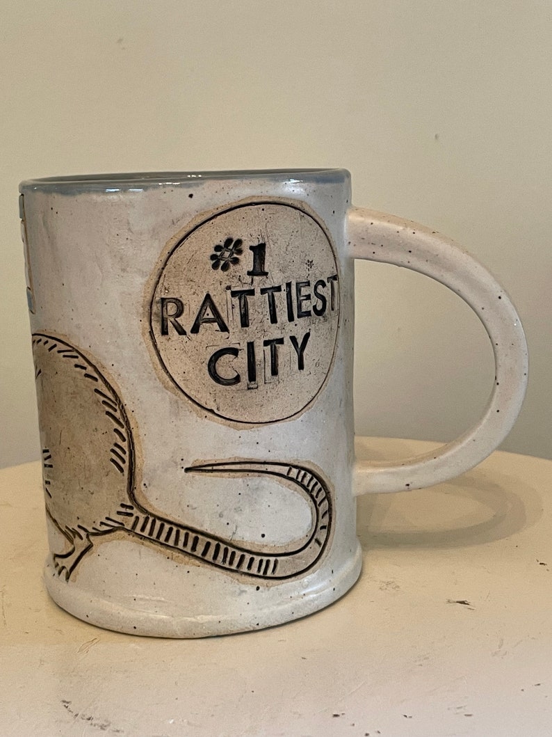 Chicago #1 Rattiest City Rat Mug -Unique Chicago Souvenir- Handmade Chicago Rat Art, Pottery Mug image 2