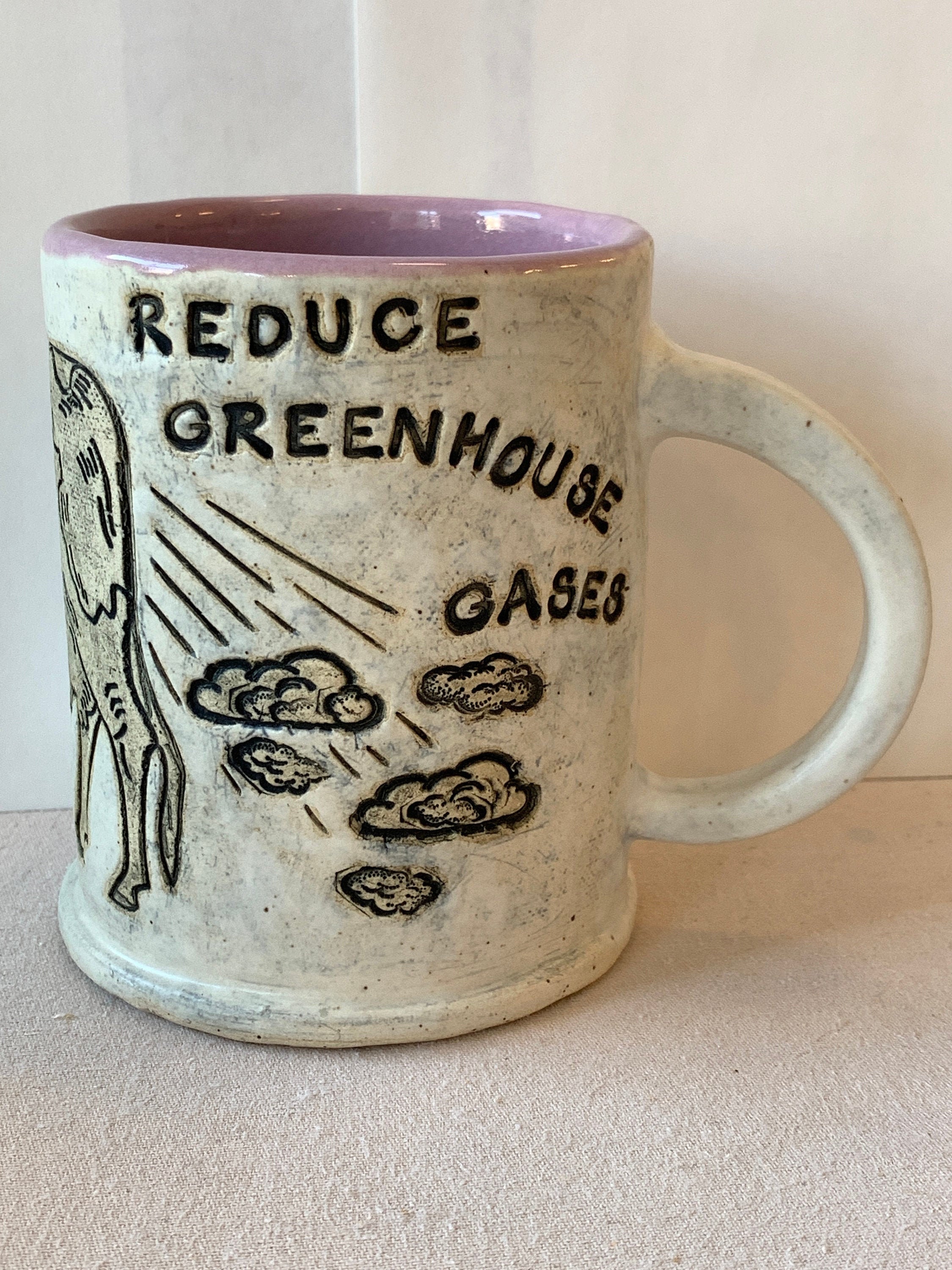 Reduce Greenhouse Gases Mug Vegetation Gift Handmade Sustainability Humor  Art Pottery Mug Cow Fart Art 