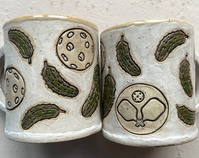 Pickle Ball Mug Set Handmade Pottery Mug