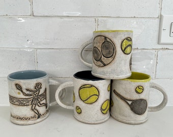 Tennis House Set -personalized tennis art gift tennis decor, Tennis Pottery Art Mug Set