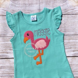 Girls Personalized PINK FLAMINGO Top , Pink Flamingo Name Shirt, Girls Flamingo Shirt, Beach, Park, Summer, Birthday