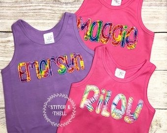 Personalized TIE DYE Name Tank Top, Tie Dye Name Shirt, Girls Tie Dye Shirt, Summer Tie Dye Shirt