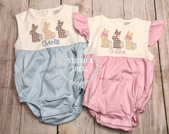 Personalized Bunny Bubble Romper, Personalized Easter Bubble Romper, Baby Easter Romper