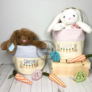 Personalized Seersucker Easter Basket, Kids Seersucker Easter Basket, Seersucker Canvas Easter Tote, Seersucker Easter Tote