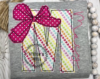 Girls Monogram Shirt with Bow, Bow Monogram Shirt, Big Bow Monogram, Girls Personalized Shirt
