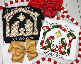 Kids Nativity Christmas Shirt, Plaid Christmas Nativity Tee, Christmas Tee, Nativity Dress