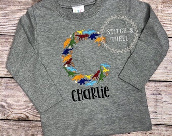 Personalized Dinosaur Monogram Shirt, personalized Dinosaur Shirt, Kids Dinosaur Shirt