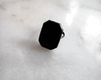 Anillo vintage de plata de ley con ónix negro octogonal, talla 5.5