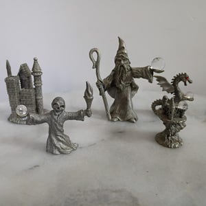 Lot of 5 Pewter Fantast DRAGONS & WIZARDS Spoontiques Fine Pewter Collection 80s