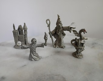 Lote de 5 figuras de peltre fantásticas de DRAGONS & WIZARDS Spoontiques, colección de peltre fino de los años 80