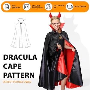 Halloweenkostüm für Kinder von 9 bis 12 Jahren | PDF download |Dracula Umhang Schnittmuster