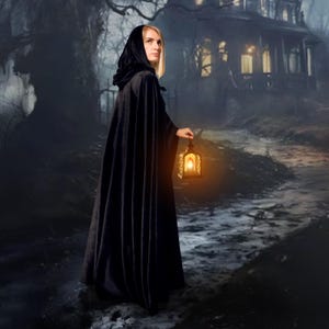 Hooded cape, Halloween cloak, witch cape, fantasy cosplay cape, wizard cape, Renaissance cape, witch cloak, long cape, wizard costume