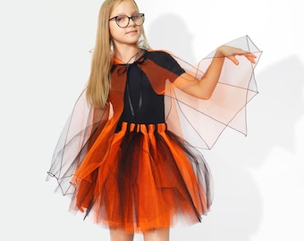 Disfraz de murciélago de Halloween para niños con capa y falda