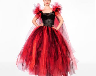 Abito di Halloween in tulle rosso – Costume lungo da donna per la stagione spettrale o per una festa