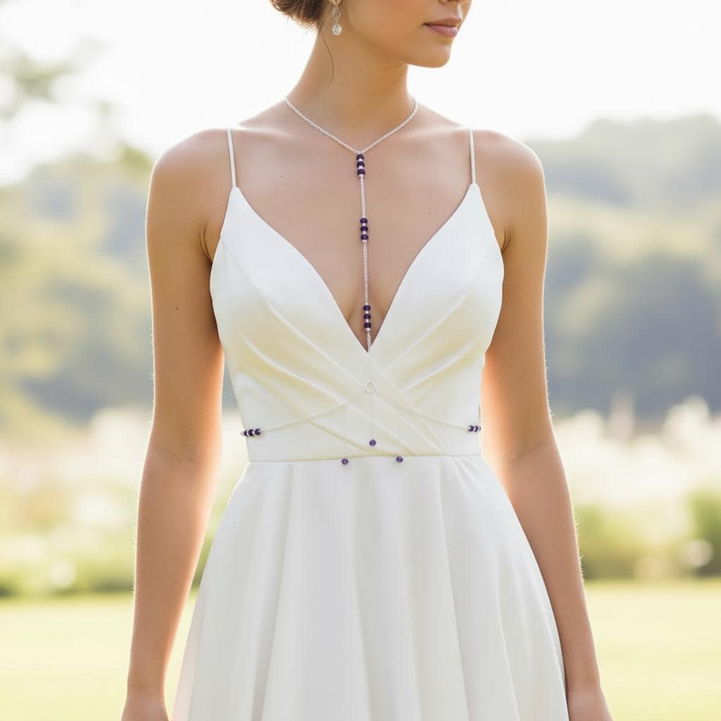 what necklace to wear with v neck formal dress Bridal Body Chain, Crystal Wedding Necklace, Chest Jewelry for Bride Floral Wedding Guest Dress
