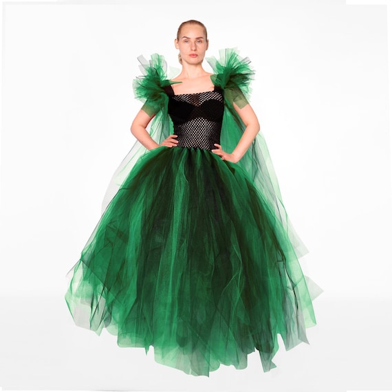 Green Tulle Halloween Dress - Long Spooky Season Costume for Women