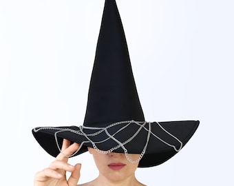Halloween witch hat with spiderweb chains