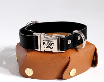 Collier pour chien en cuir personnalisé avec boucle gravée : pièce d'identité personnalisée pour animal de compagnie