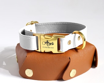 Collier pour chien en cuir personnalisé avec plaque nominative gravée