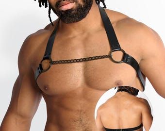 Mens leather chest harness, leather accessories, rave festival harness, rave outfit, techno harness, rave accessories, male leather outfit