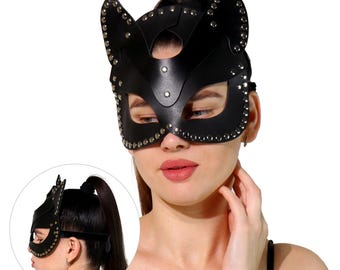 Leather Cat Mask: Cosplay Rave Accessory