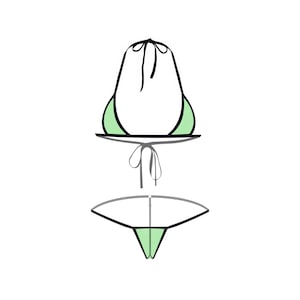 Pode incluir: Um biqu&iacute;ni preto e verde com top halter e parte inferior de corda.