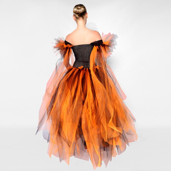 open lace back dress Strapless Orange Tulle Long Prom Dresses, Strapless Long Orange Formal
