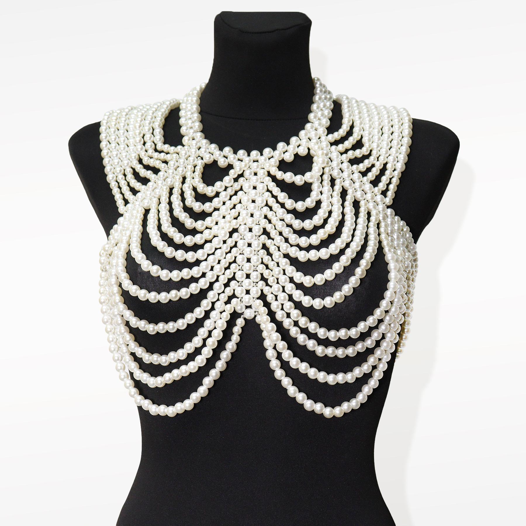 Pearl top, pearl body chain, bridal pearl cape, Pearl shoulder chain, wedding shawl, pearl shawl, festival outfit, pearl crop top