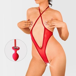 Butt plug bodysuit, open crotch bodysuit, butt plug underwear, crystal butt plug, valentine day gift