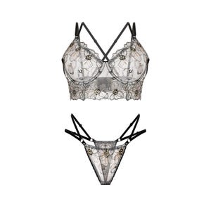 Embroidered lingerie set, lingerie see through, seductive lingerie, floral lingerie set, honeymoon lingerie, lace lingerie set