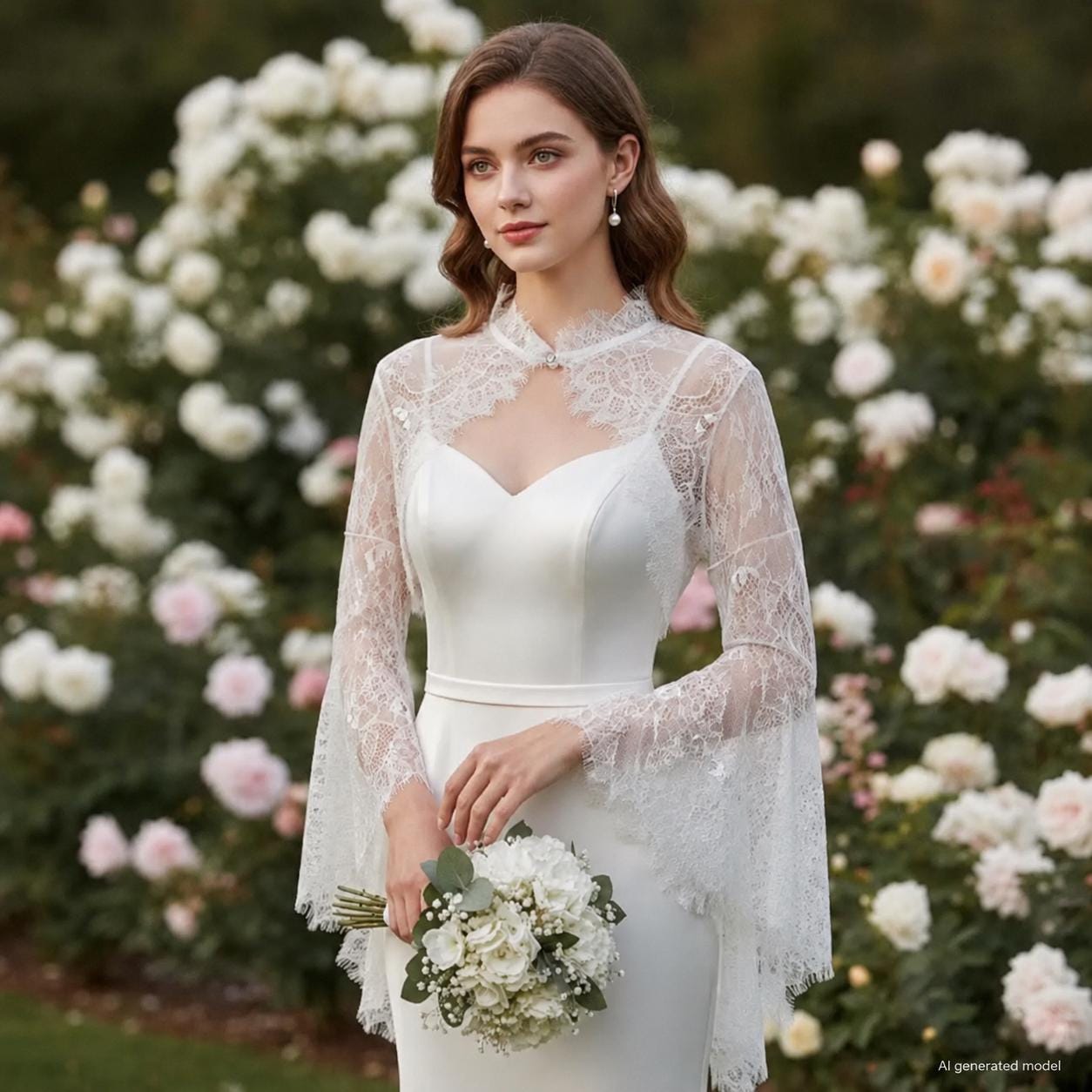 lace shrug wedding dress for and a flaring maxi hem Wedding Dress Bolero And Shrugs