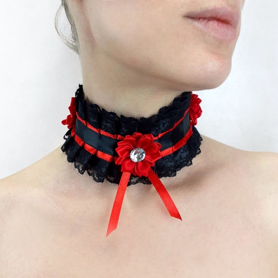 Choker Necklace Collar Choker Lace Choker Black and Red Choker | Etsy