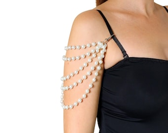 Pearl arm jewelry, pearl shoulder chain, wedding pearl sleeve, pearl body chain, beaded jewelry, pearl sleeves, detachable pearl jewelry